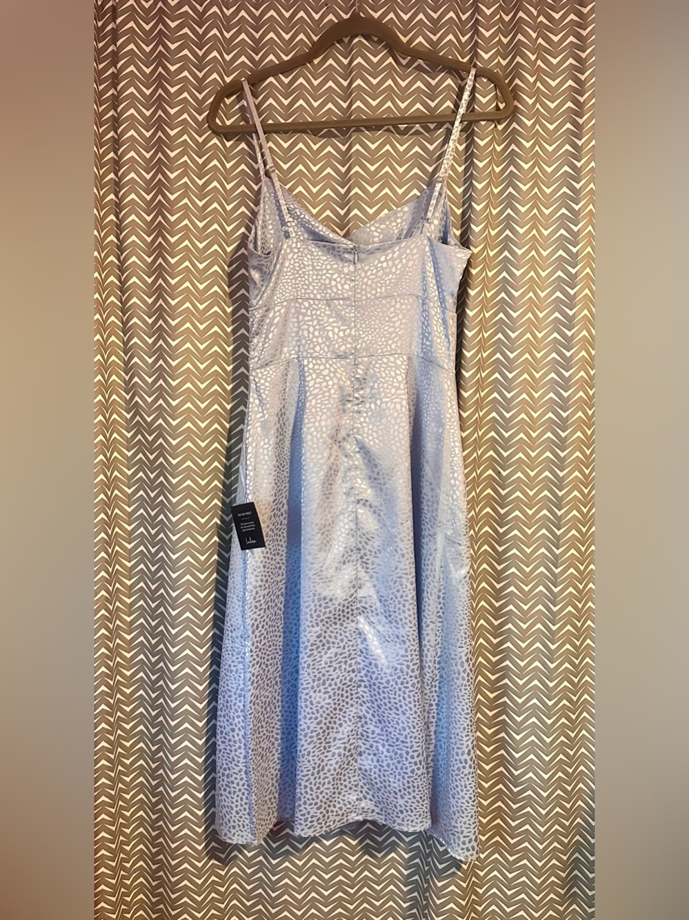 NWT Lulus | Fiercely Chic Light Blue Satin Jacquard Print Cowl Midi Dress, S - Picture 6 of 8